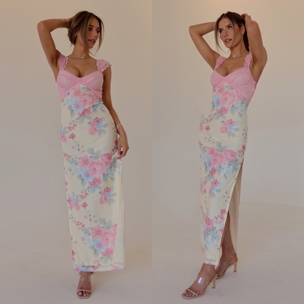 *24 HOUR SALE* Pretty In Pastels Floral Print Lace Maxi Dress - Picture 9 of 11